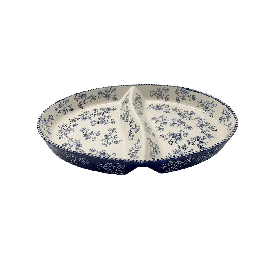 temp-tations Divided Serving Platter, FLORAL LACE BLUE