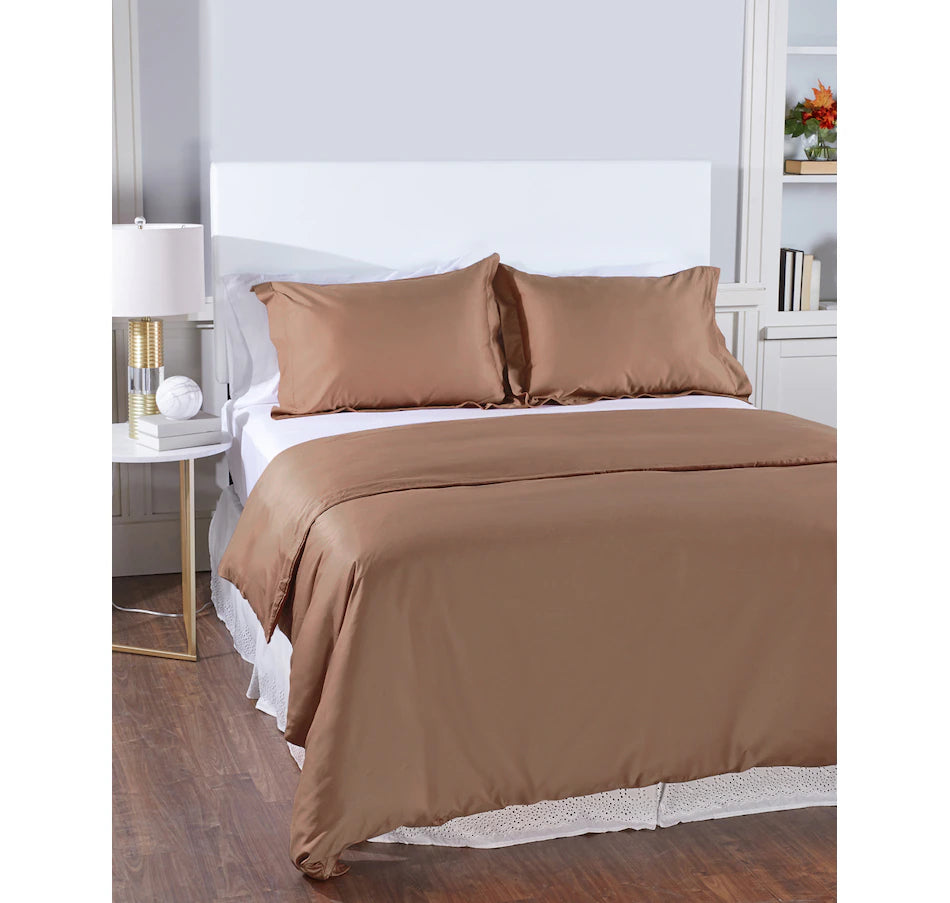 Home Suite 600 Thread-Count 100% Egyptian Cotton 3pc Duvet Cover Set, LATTE, QUEEN