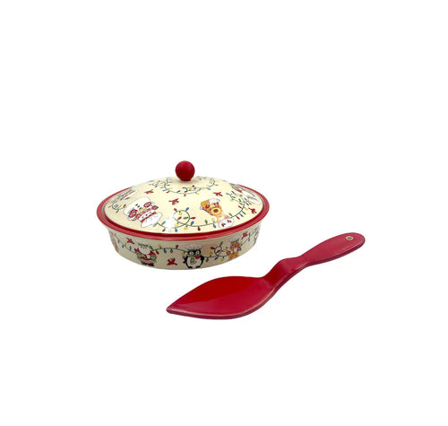 temp-tations Covered Pie Dish with Ceramic Server, WINTER WHIMSEY