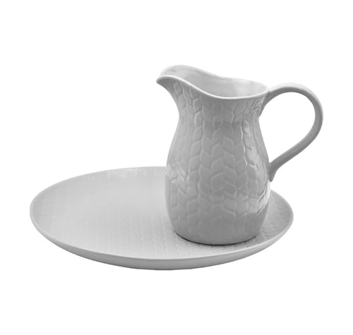 Nostalgic Pitcher and Platter Set - CARVED WILLOW WHITE