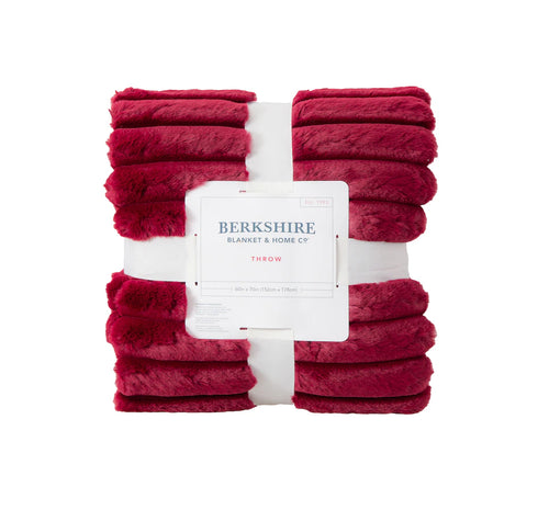 Berkshire Blanket Jacquard Grace Fur Stripe Throw, BURGUNDY