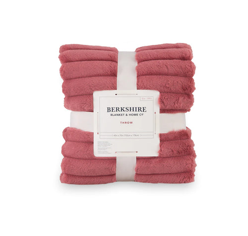 Berkshire Blanket Jacquard Grace Fur Stripe Throw, ROSE