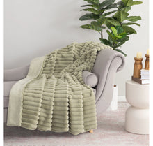 Load image into Gallery viewer, Berkshire Blanket Jacquard Grace Fur Stripe Throw, SAGE