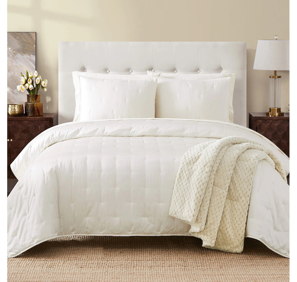 Marla Wynne Matte Satin 3-Piece Quilt Set - VANILLA KING