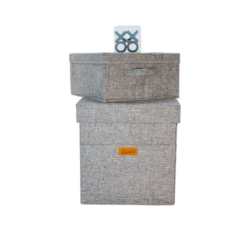 Hoppel Multi-Functional Storage Ottoman with Tic-Tac-Toe Game, Laptop Stand and Removable Storage Bin Hoppel Storage, GREY