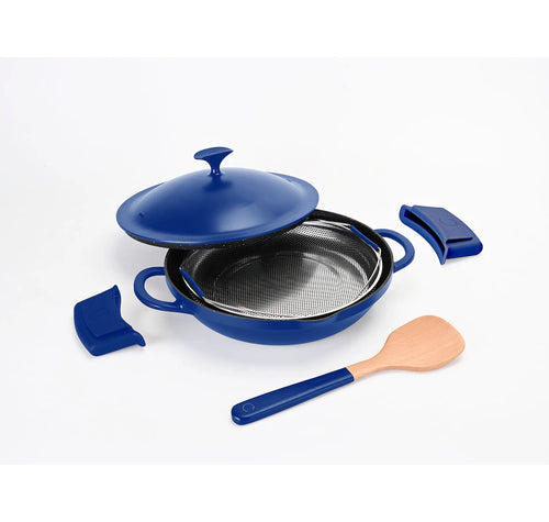 All-Day Chef's Pan with Silicone Handle Covers and Spatula, CLASSIC BLUE