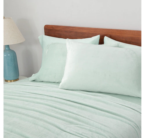Berkshire Blankets VelvetSoft Solid Sheet Set with Extra Satin Cases - MINT QUEEN