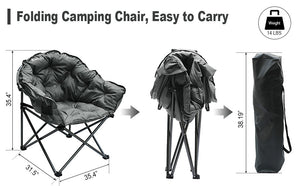 KHORE Oversized Camping Chair Heavy Duty Steel Folding Chair with Carry Bag for Hiking Camping (Grey)