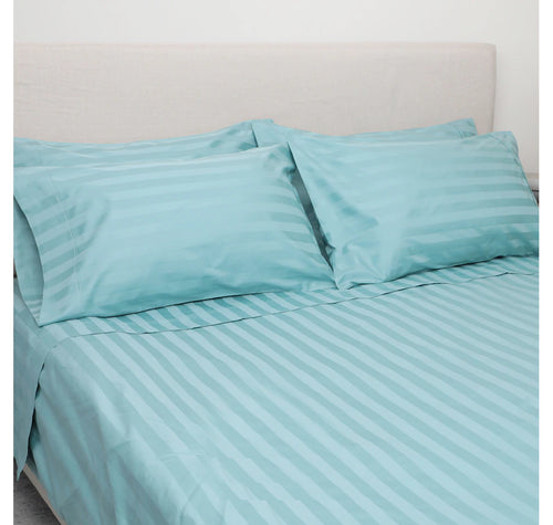 Home Suite Egyptian Cotton Dobby Stripe 6-Piece Sheet Set, AQUA/DOUBLE