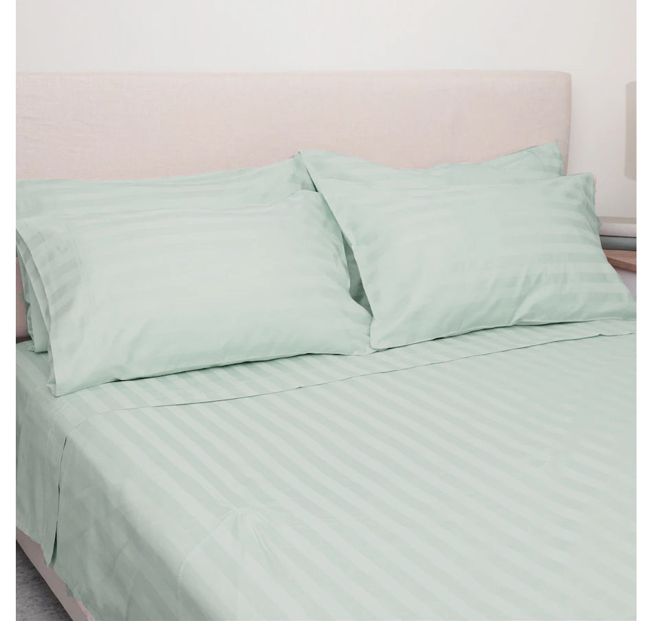 Home Suite Egyptian Cotton Dobby Stripe 6-Piece Sheet Set, BASIL QUEEN