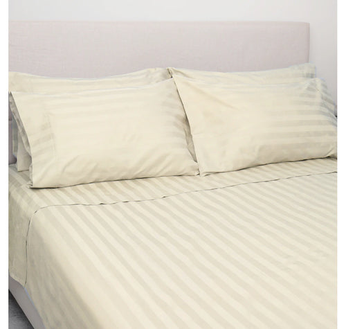 Home Suite Egyptian Cotton Dobby Stripe 4-Piece Sheet Set,  BROWN RICE/TWIN XL