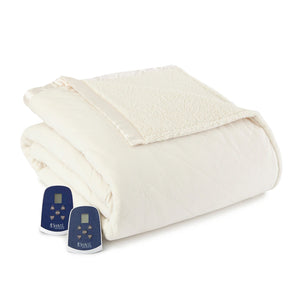 Queen Shavel Micro Flannel Sherpa Electric Blanket - IVORY