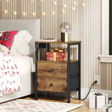Load image into Gallery viewer, 23.4"H End Table with Charging Station and 2 Non-woven Fabric Drawers