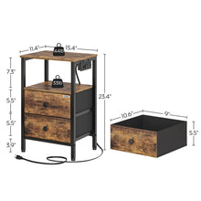 Load image into Gallery viewer, 23.4"H End Table with Charging Station and 2 Non-woven Fabric Drawers