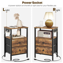 Load image into Gallery viewer, 23.4"H End Table with Charging Station and 2 Non-woven Fabric Drawers