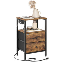 Load image into Gallery viewer, 23.4"H End Table with Charging Station and 2 Non-woven Fabric Drawers