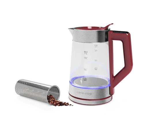 Curtis Stone 1.7 Liter Electric Glass Kettle with Tea Steeper- RED