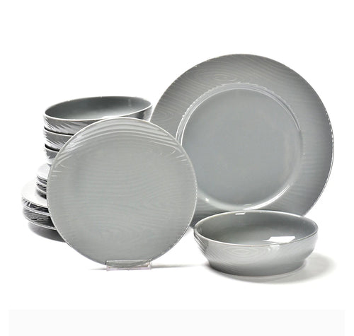 temp-tations 12-Piece Essential Dinnerware Set, WOODLAND GREY