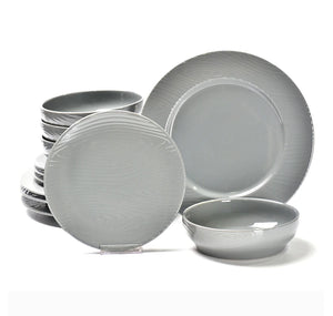 temp-tations 12-Piece Essential Dinnerware Set, WOODLAND GREY