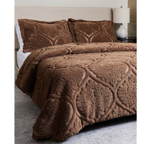 Load image into Gallery viewer, Queen Size Guillaume Home Sherpa Jacquard 3-Piece Comforter Set - TAUPE DOUBLE/QUEEN