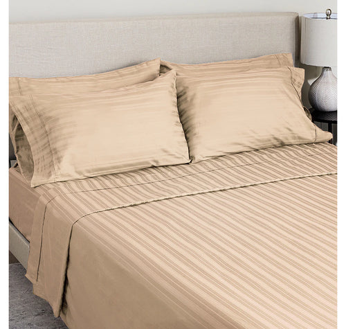 Twin Guillaume Home Cotton Dobby Stripe 4-Piece Sheet Set - TAUPE TWIN