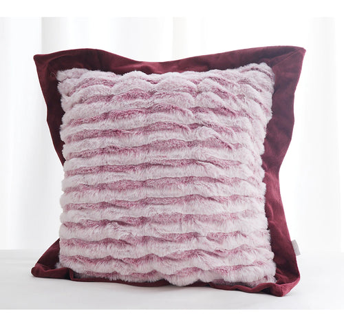 Guillaume Home Ruched Faux Fur Pillow - BURGUNDY