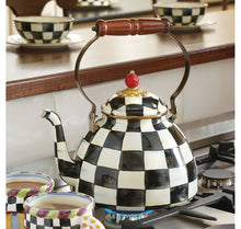 Load image into Gallery viewer, MacKenzie-Childs Hand-Decorated Enamel Tea Kettle, COURTLY CHECK 3QT