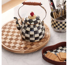 Load image into Gallery viewer, MacKenzie-Childs Hand-Decorated Enamel Tea Kettle, COURTLY CHECK 3QT