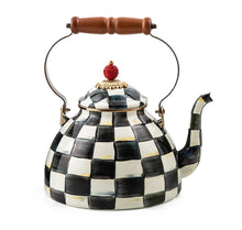 Load image into Gallery viewer, MacKenzie-Childs Hand-Decorated Enamel Tea Kettle, COURTLY CHECK 3QT