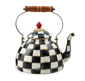 MacKenzie-Childs Hand-Decorated Enamel Tea Kettle, COURTLY CHECK 3QT