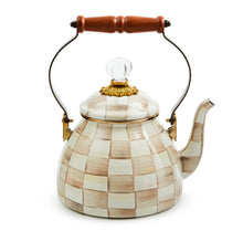 Load image into Gallery viewer, MacKenzie-Childs Hand-Decorated Enamel Tea Kettle, 2 QT MOCHA CHECK