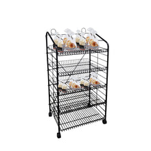 Load image into Gallery viewer, Bakery Display Rack w/Wheels, 5 Adjustable Shelves &amp; 2 Sign Holders - Black
