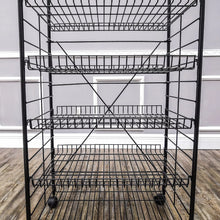 Load image into Gallery viewer, Bakery Display Rack w/Wheels, 5 Adjustable Shelves &amp; 2 Sign Holders - Black