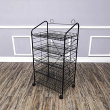 Load image into Gallery viewer, Bakery Display Rack w/Wheels, 5 Adjustable Shelves &amp; 2 Sign Holders - Black