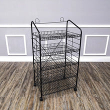 Load image into Gallery viewer, Bakery Display Rack w/Wheels, 5 Adjustable Shelves &amp; 2 Sign Holders - Black