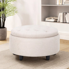 Load image into Gallery viewer, 25&#39;&#39; Oversized Upholstered Round Storage Ottoman By Ebern Designs, Beige