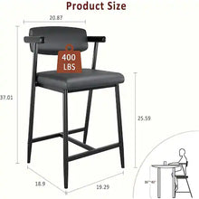 Load image into Gallery viewer, 26&quot; Counter Height Bar Stools (Set of 2) with Arms, Black