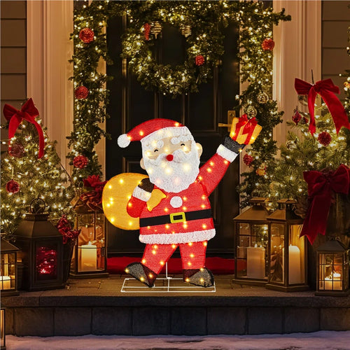 Pre-lit 2D Christmas Santa Claus Decor with Warm White LED Lights