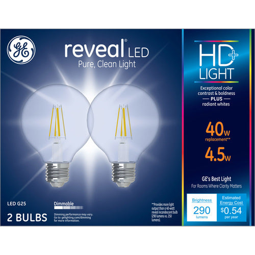 2pk LED Bulb Reveal G25 E26 (Medium) Soft White 40 W Clear