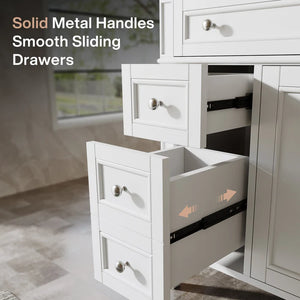 36" Bathroom Vanity, Modern Sink Cabinet With 4 Drawers and 2 Doors