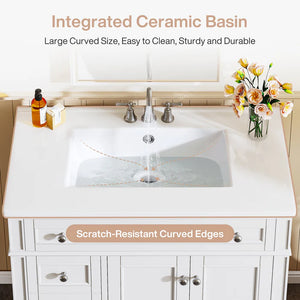 36" Bathroom Vanity, Modern Sink Cabinet With 4 Drawers and 2 Doors