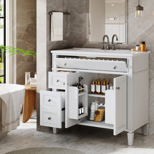 36" Bathroom Vanity, Modern Sink Cabinet With 4 Drawers and 2 Doors