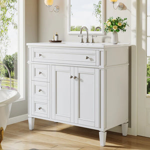 36" Bathroom Vanity, Modern Sink Cabinet With 4 Drawers and 2 Doors