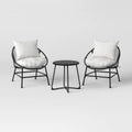 3 pk Metal Mesh Patio Small Space Chair and Accent Table Set, Outdoor Furniture Set - Black/Gray - Room Essentials