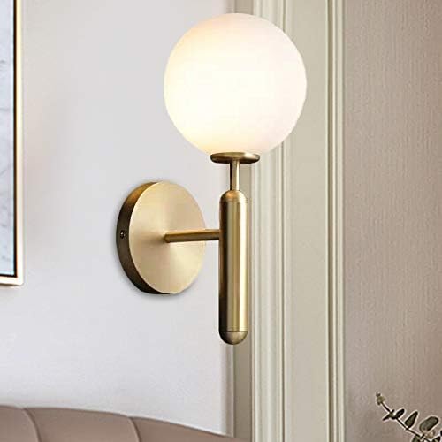 Milky Glass Ball Sconce Contemporary 1 Head Brass Wall Mount Light Fixture