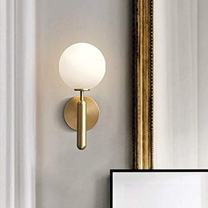 Milky Glass Ball Sconce Contemporary 1 Head Brass Wall Mount Light Fixture