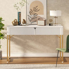 Load image into Gallery viewer, 47&#39;&#39;Elegant Fluted Computer Desks with 2 Drawers,Modern White Makeup Vanity Table &amp; Study Writing Desk with Gold Metal Frame for Bedroom, Office