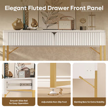 Load image into Gallery viewer, 47&#39;&#39;Elegant Fluted Computer Desks with 2 Drawers,Modern White Makeup Vanity Table &amp; Study Writing Desk with Gold Metal Frame for Bedroom, Office