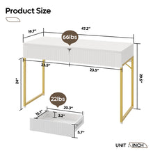 Load image into Gallery viewer, 47&#39;&#39;Elegant Fluted Computer Desks with 2 Drawers,Modern White Makeup Vanity Table &amp; Study Writing Desk with Gold Metal Frame for Bedroom, Office