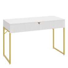 Load image into Gallery viewer, 47&#39;&#39;Elegant Fluted Computer Desks with 2 Drawers,Modern White Makeup Vanity Table &amp; Study Writing Desk with Gold Metal Frame for Bedroom, Office